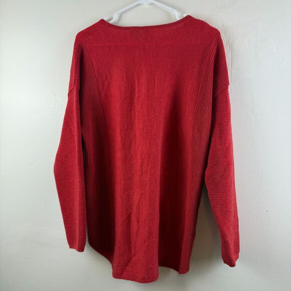 FOIL 100% Merino Wool Pullover Red Ribbed Comfy Holiday Women Long Sleeve Size M - Picture 6 of 10